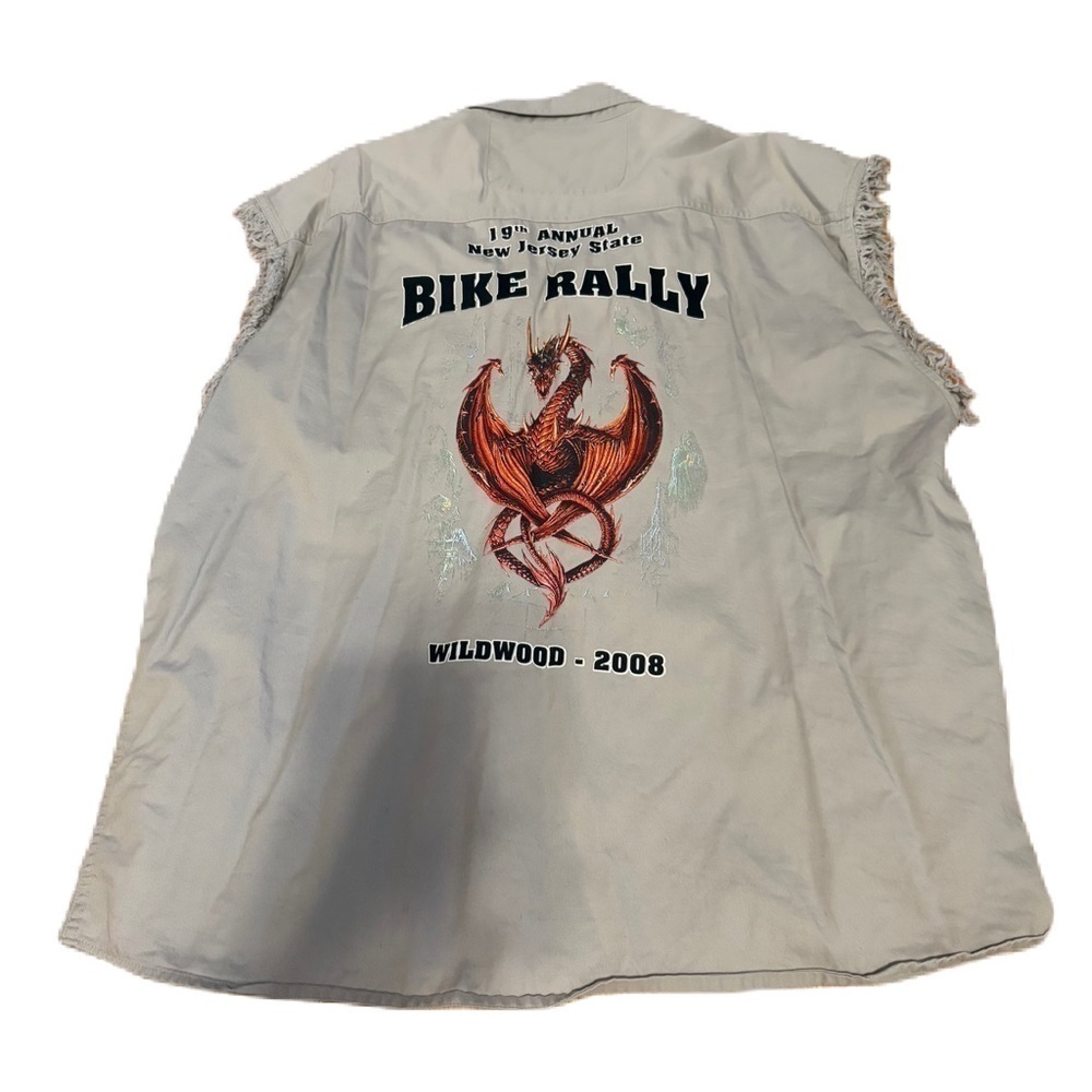 Wildwood Bike Rally Fray Sleeve Button Down Biker Shirt XL 2008 New Jersey